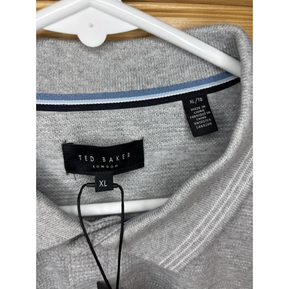 Ted Baker London Popcorn Stripe Long Sleeve Rugby Polo Shirt Grey XL NWT $165 - Picture 3 of 8